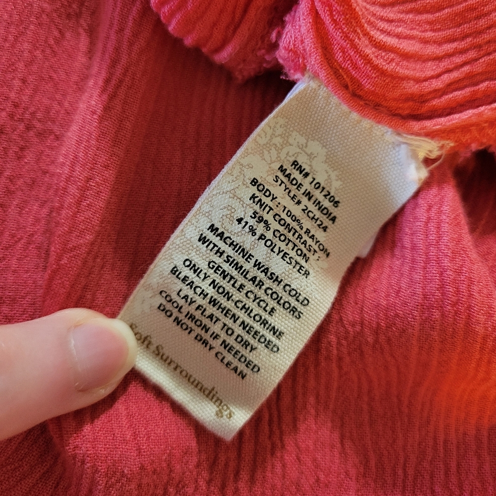 Soft Surroundings Gauze April Tee Tunic Waffle Knit Sleeve Top Pink Coral Medium - Picture 7 of 7